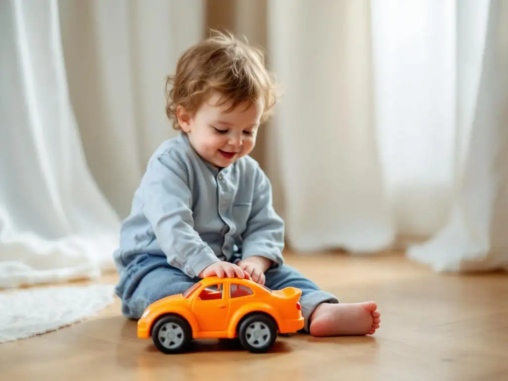 Glückliches Kind spielt auf einem warmen Klimaboden von T4 Systems – gesundes Raumklima durch Flächenheizung