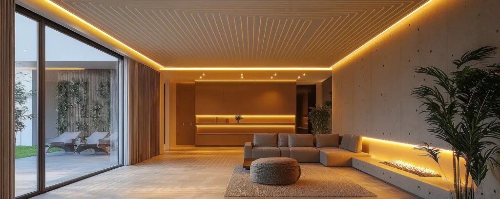 Modernes Wohnzimmer mit TRIO Klimaboden und TRIO Klimadecke zum effizienten Heizen und Kühlen.